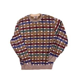 Vintage 80s Rainbow Multicolor Plaid Sweater Men’s XL Y2K Kidcore Retro Knit